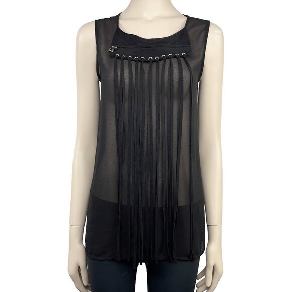 RUDSAK Sheer Suede Fringe Gothic Rock Transparent Black Tank Top Blouse Size‎ XS - Picture 2 of 13